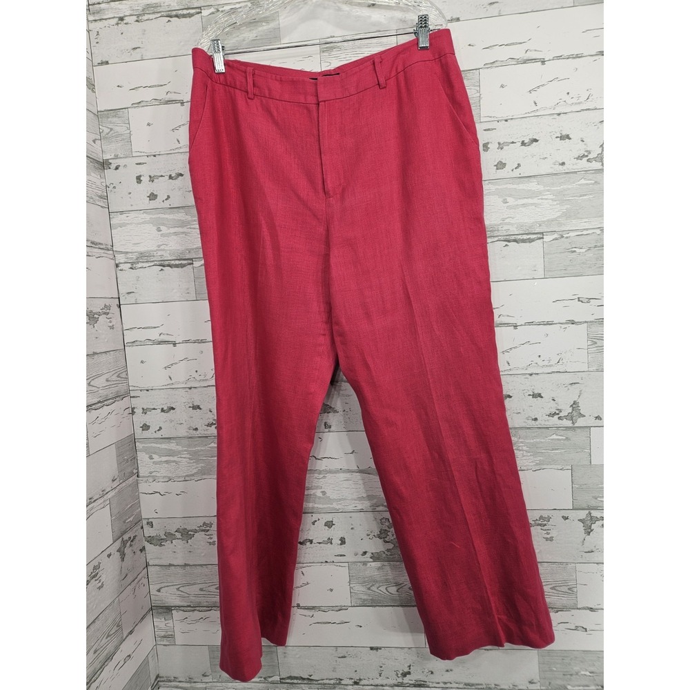 Chaps Womens 14 Pink Linen Trousers Straight Leg Dressy  Business